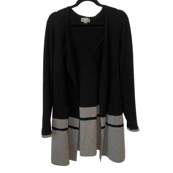 Liz Claiborne Studio Womens XXL Black & Gray Open Front Cardigan Sweater With Po - Picture 1 of 6